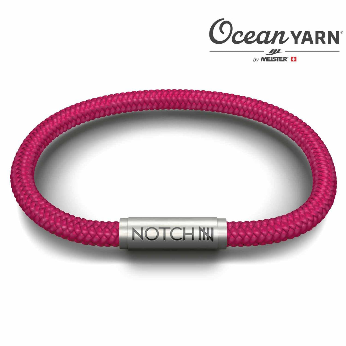 Sustainable OceanYarn NOTCH Bracelet - Hot Pink with Stainless Steel Clasp