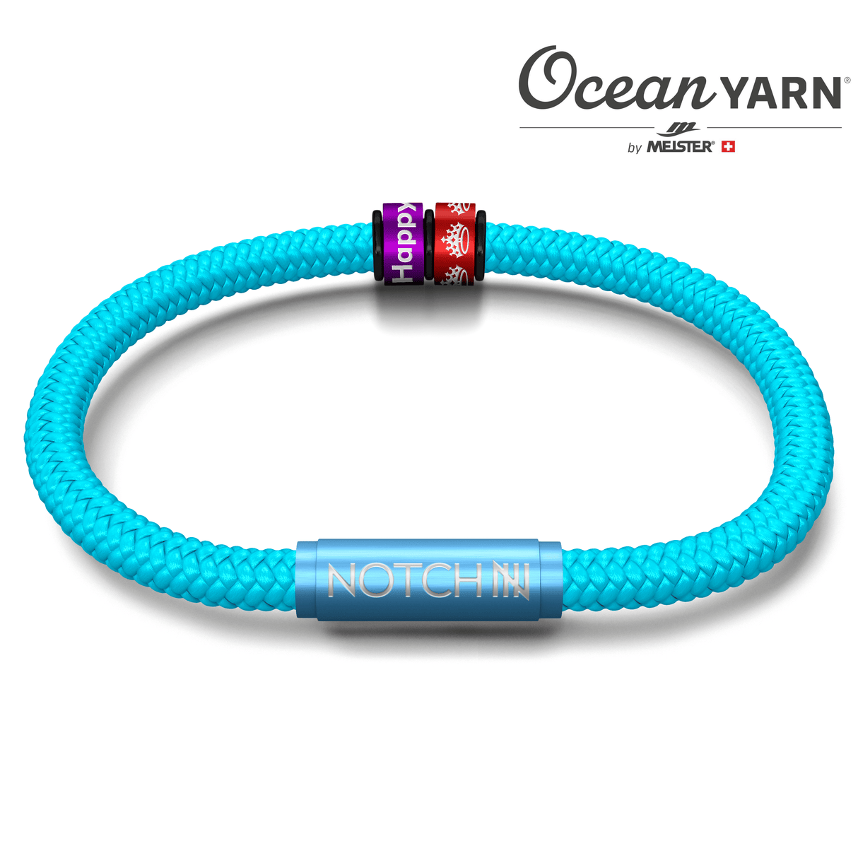 SUSTAINABLE OCEANYARN NOTCH BRACELET PLUS TWO NOTCH CHARMS