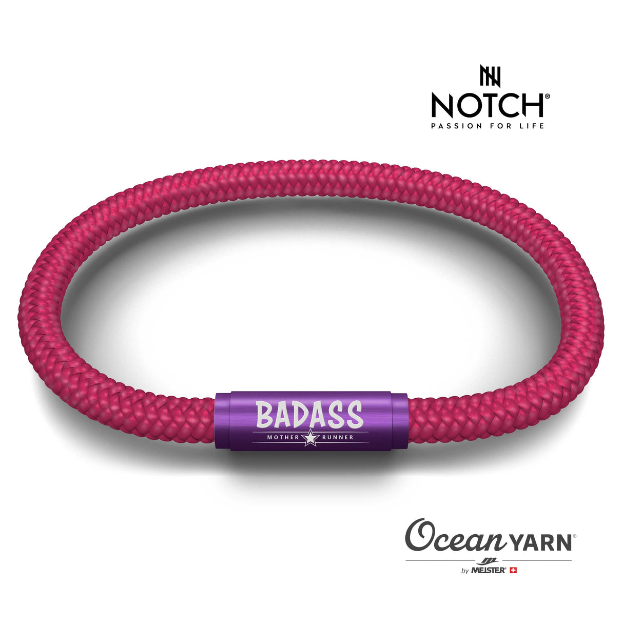 BADASS MOTHER RUNNER NOTCH Bracelet Hot Pink with Purple Clasp