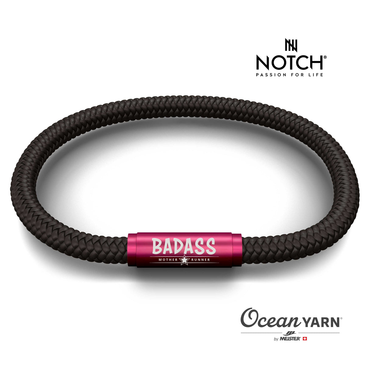 BADASS MOTHER RUNNER NOTCH Bracelet Jet Black with Hot Pink Clasp