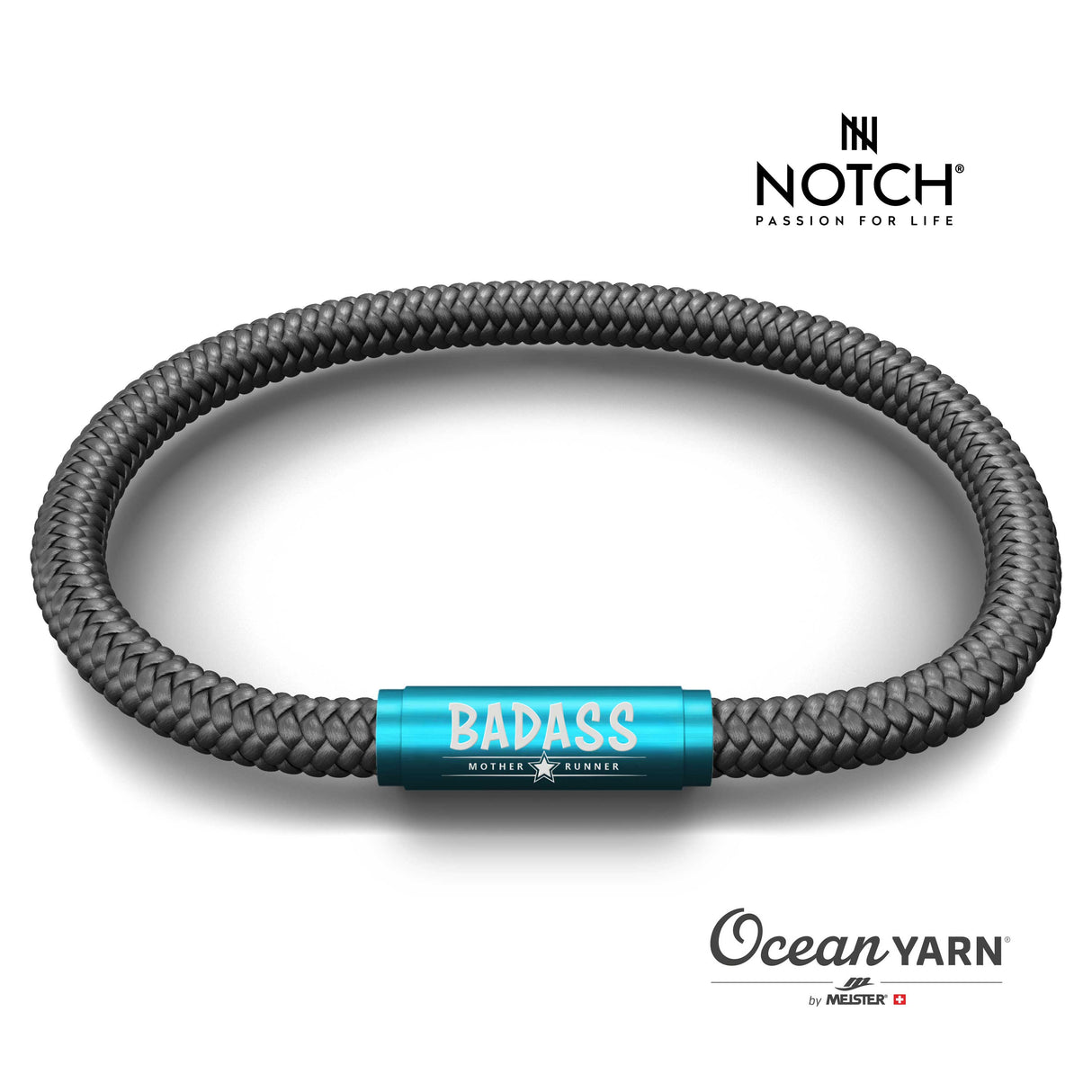 BADASS MOTHER RUNNER NOTCH Bracelet Orca with Teal Clasp