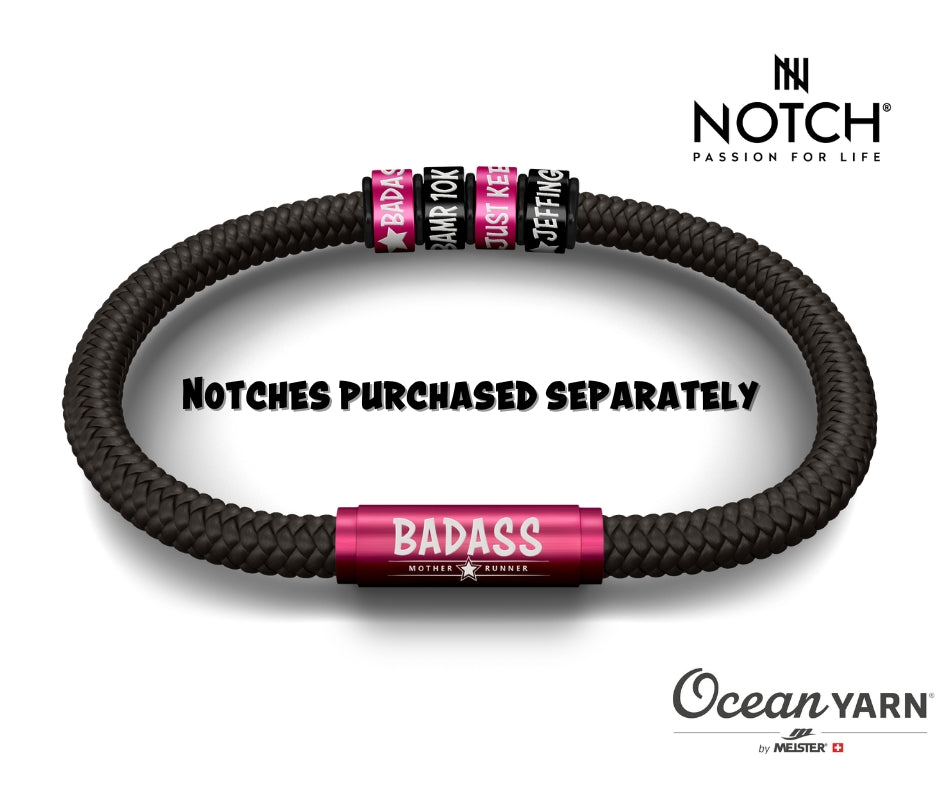 BADASS MOTHER RUNNER NOTCH Bracelet Jet Black with Hot Pink Clasp