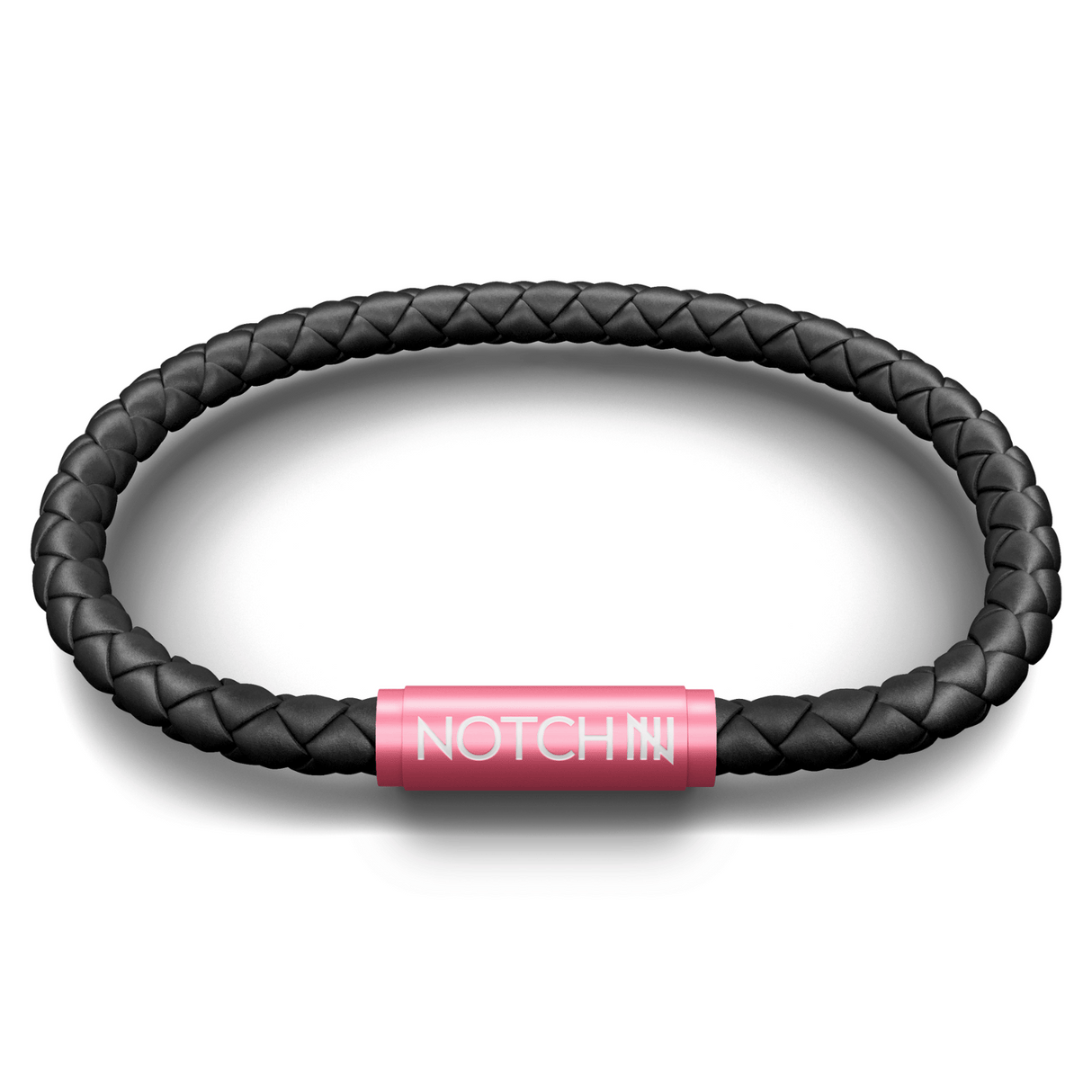 Premium Black Leather NOTCH Bracelet with Pink Clasp