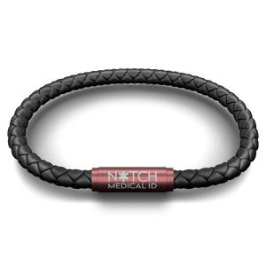 Medical ID Premium Black Leather NOTCH Bracelet