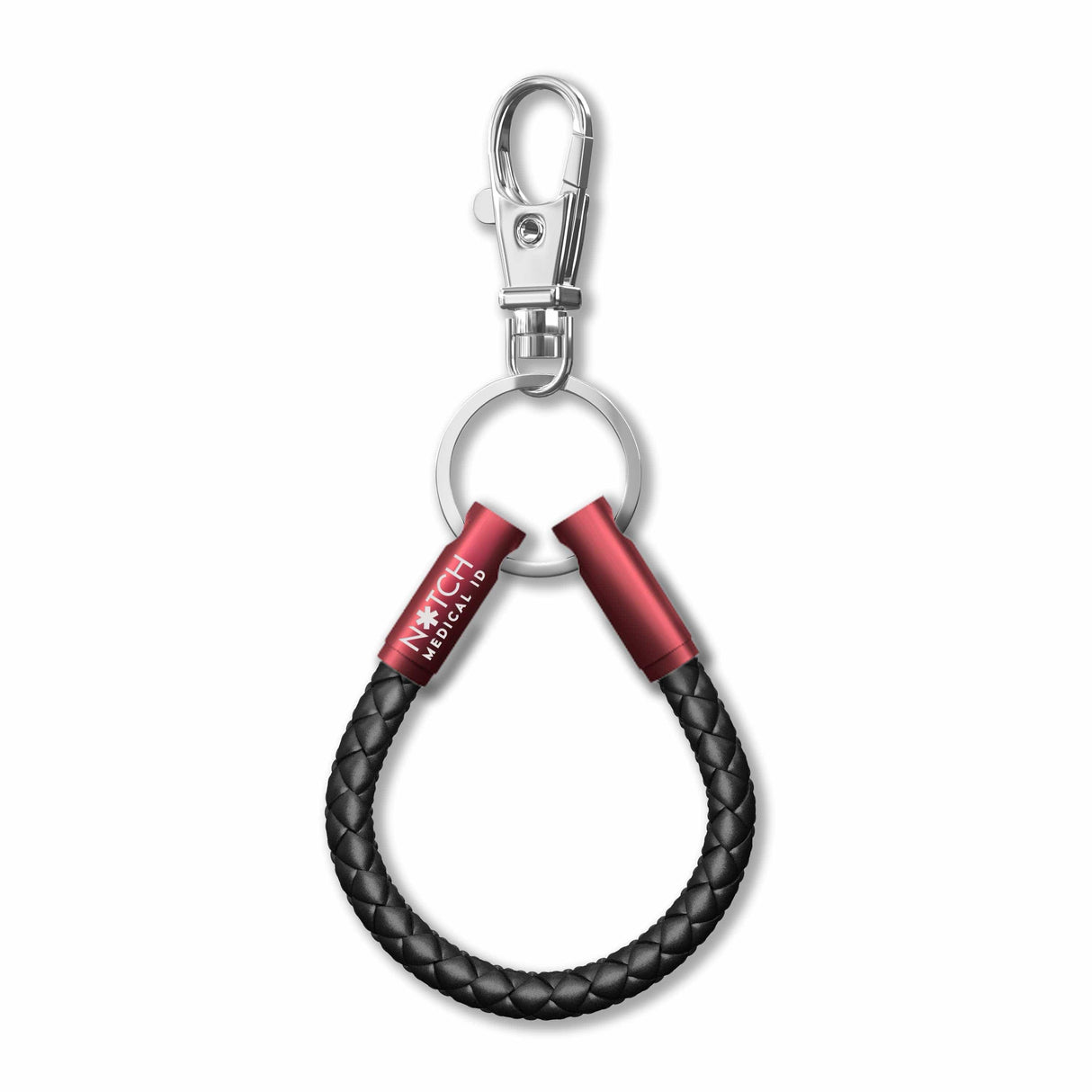 Medical ID Black Leather Cord NOTCH Loop with Red Ends