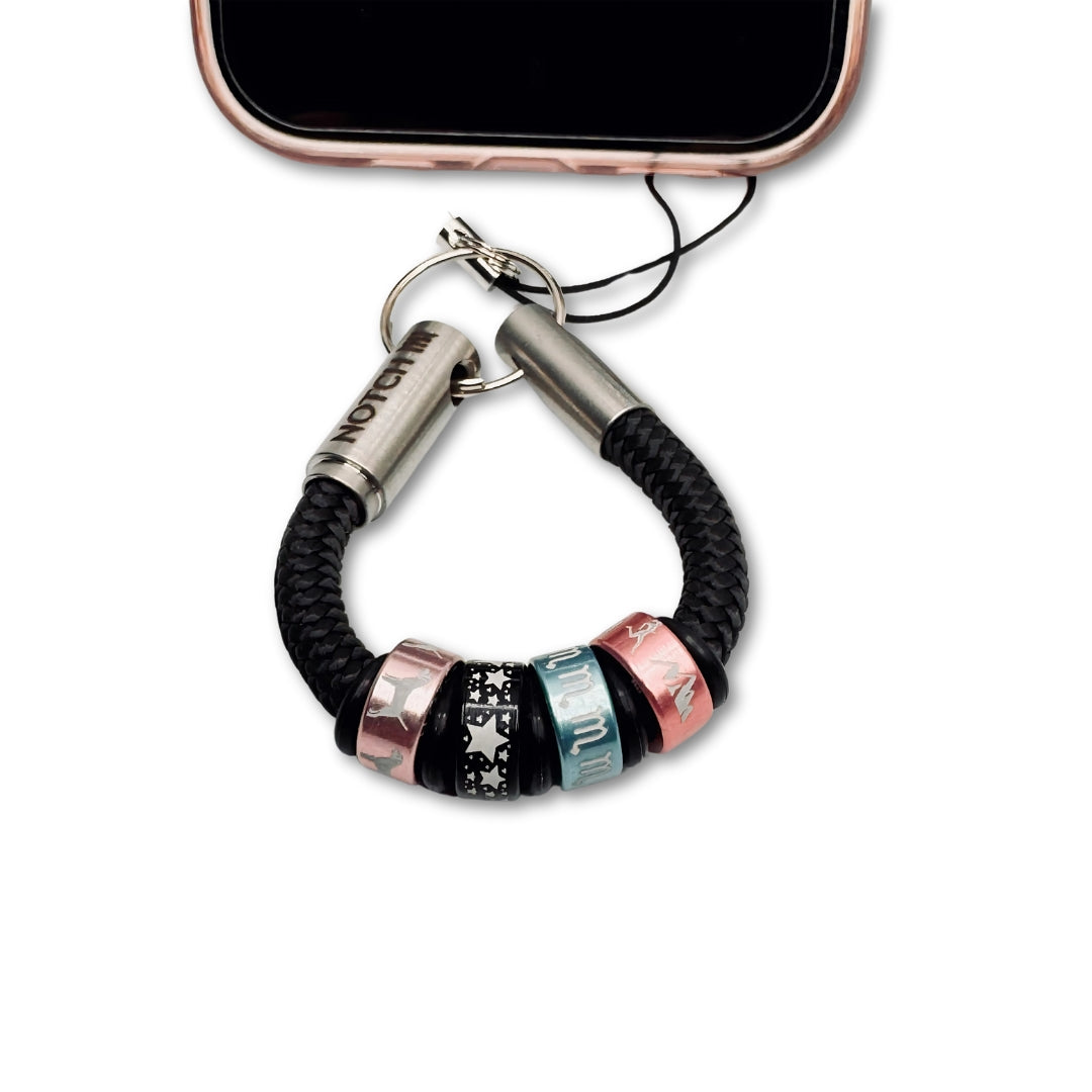 Black Cord Loop Phone Dangler with stainless steel ends
