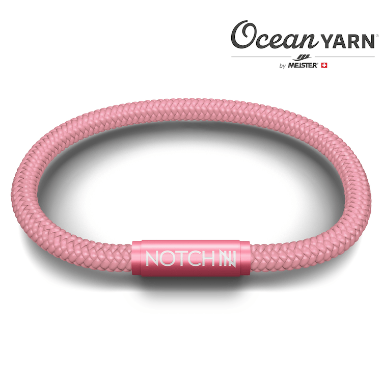 Sustainable OceanYarn NOTCH Bracelet - Powder Pink with Pink Clasp