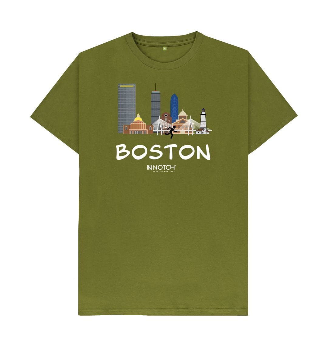 Moss Green Boston 26.2 White Text Men's T-Shirt