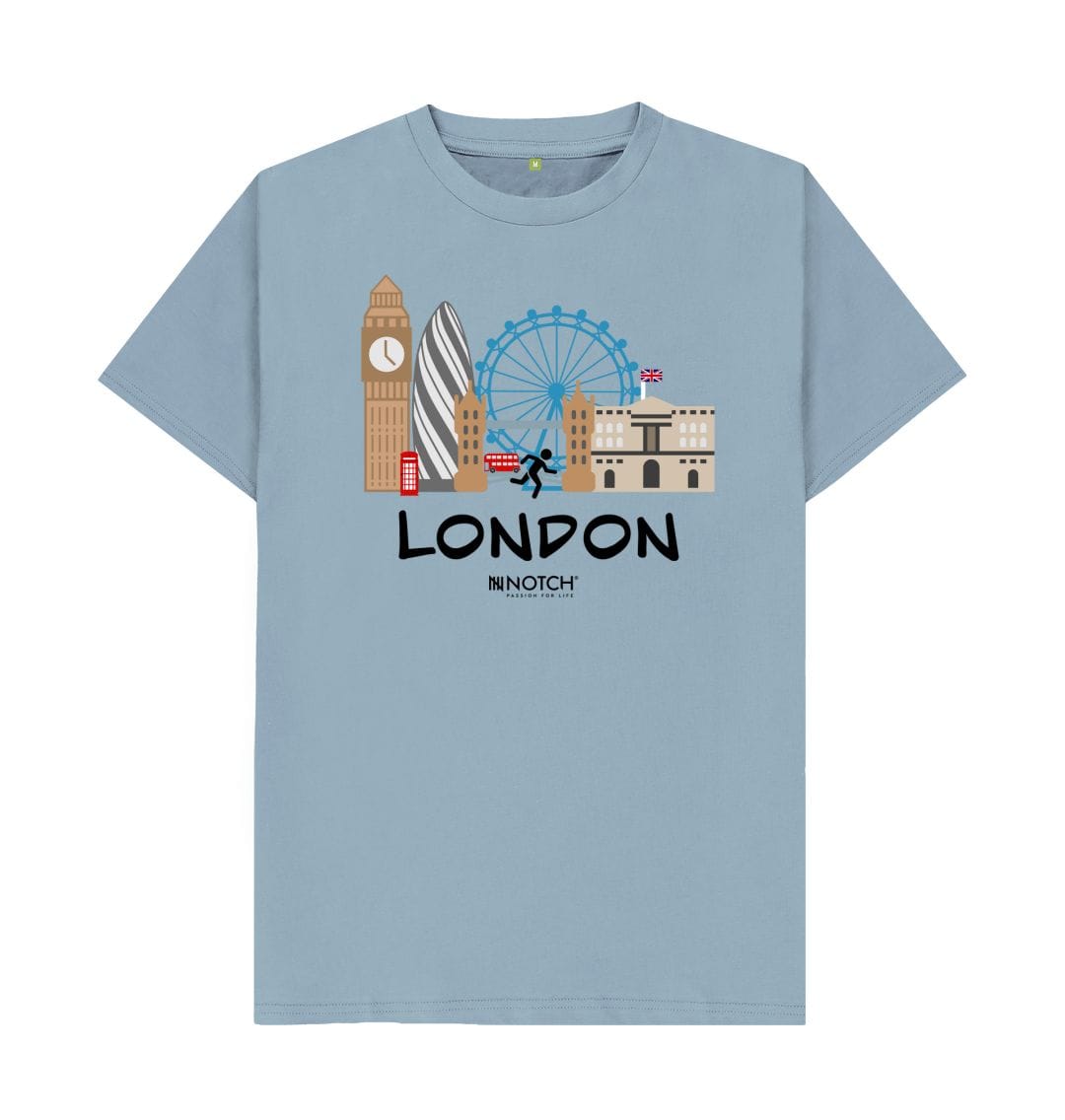 Stone Blue London Marathon Men's T-Shirt - Black Text