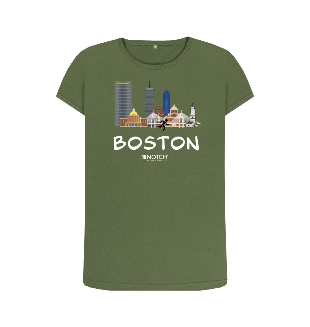 Khaki Boston 26.2  White Text Women's T-Shirt