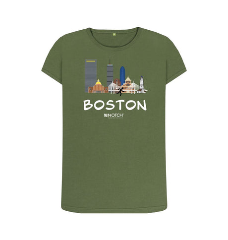 Khaki Boston 26.2  White Text Women's T-Shirt