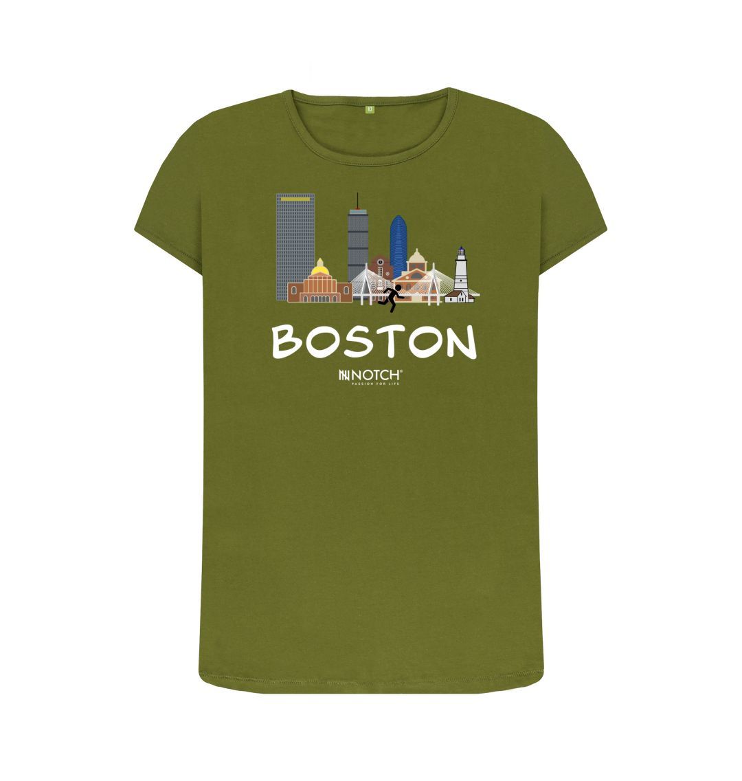 Moss Green Boston 26.2  White Text Women's T-Shirt