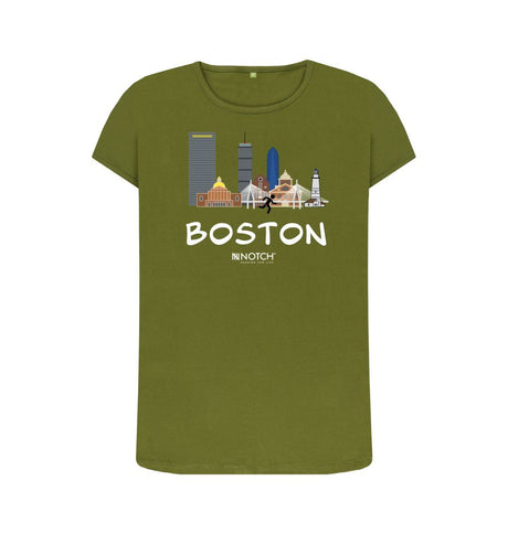 Moss Green Boston 26.2  White Text Women's T-Shirt