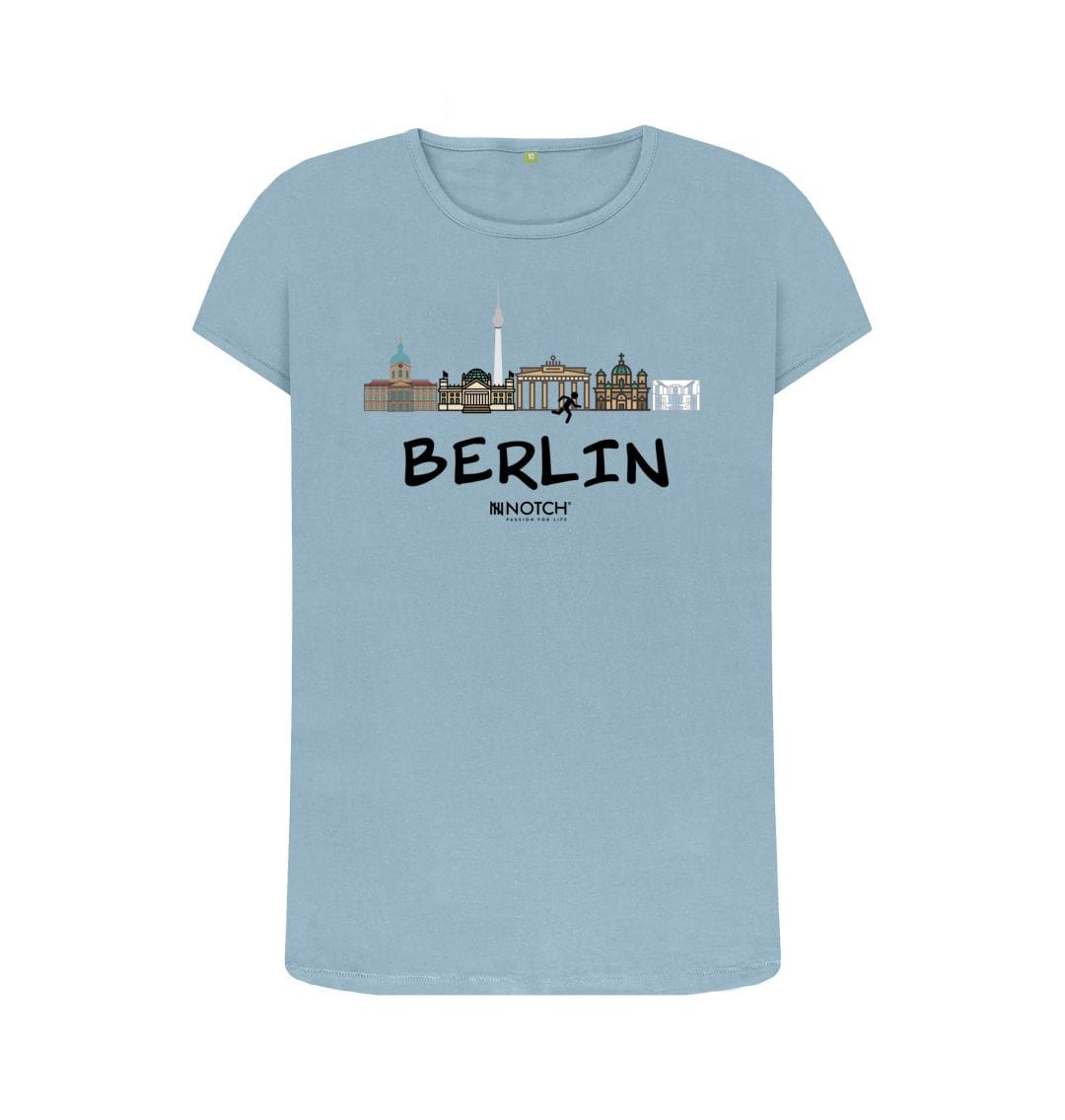 Stone Blue Berlin 25.2 Black Text Women's T-Shirt