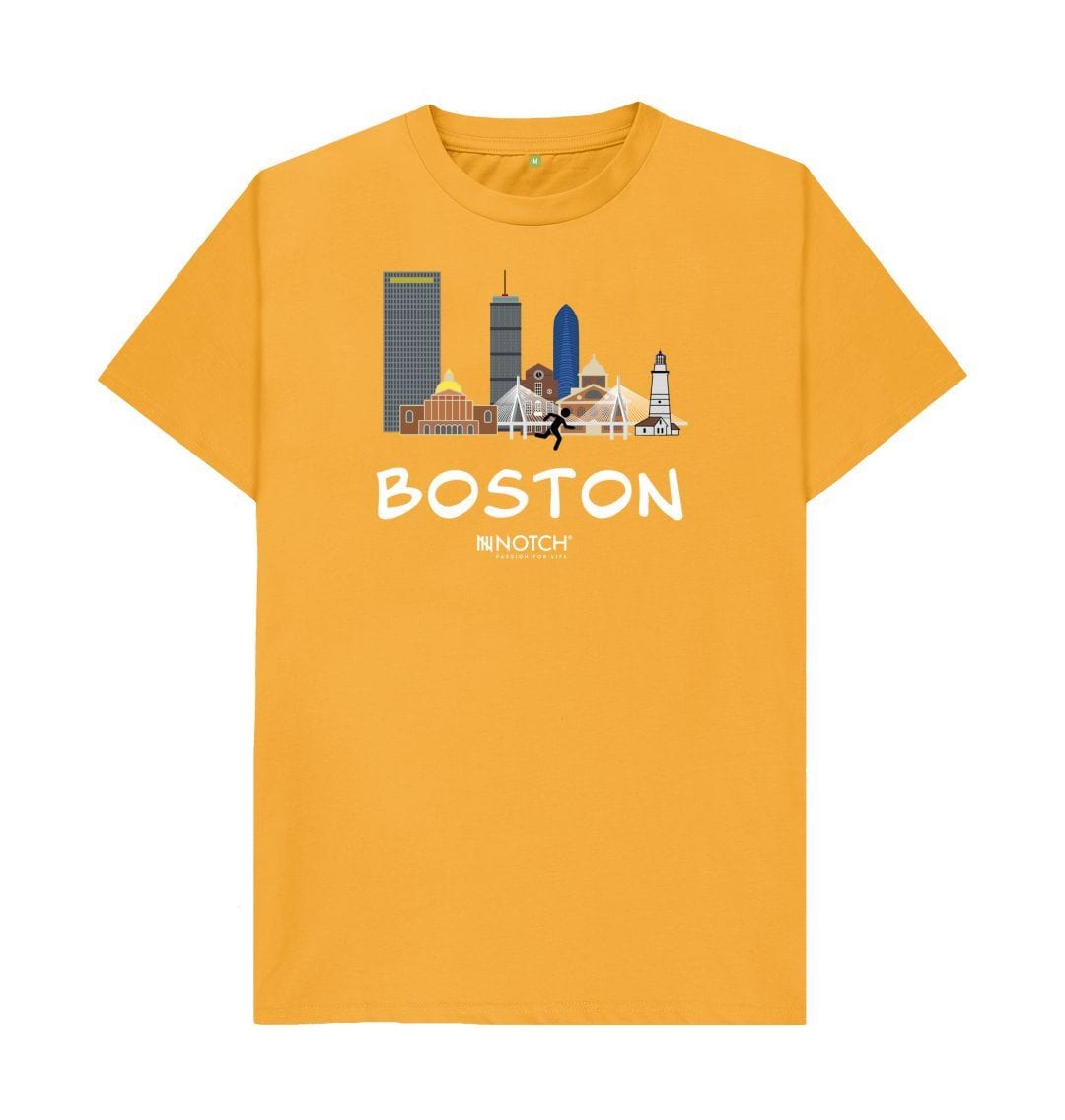 Mustard Boston 26.2 White Text Men's T-Shirt