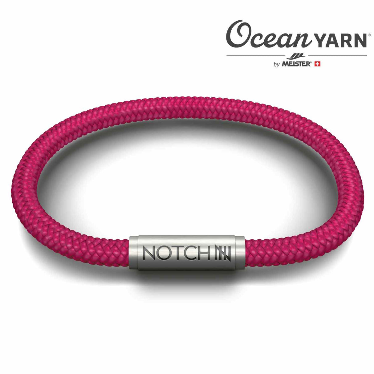 Sustainable OceanYarn NOTCH Bracelet - Hot Pink with Stainless Steel Clasp