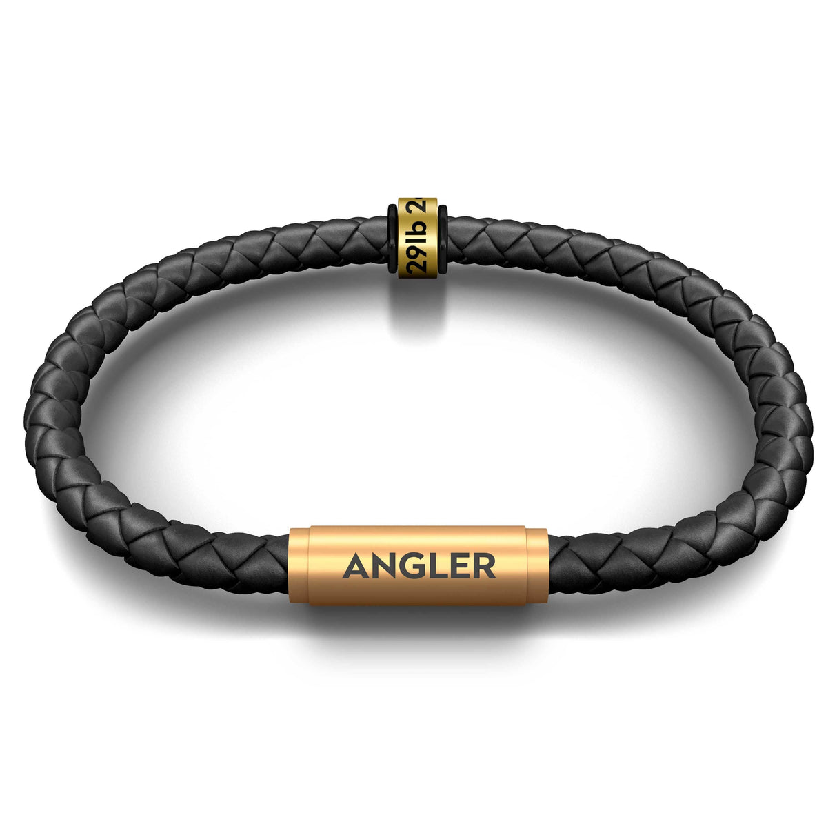 Personal Best Catch Notch & Angler Bracelet (Black Leather with Brass Clasp)