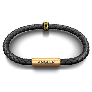 Personal Best Catch Notch & Angler Bracelet (Black Leather with Brass Clasp)