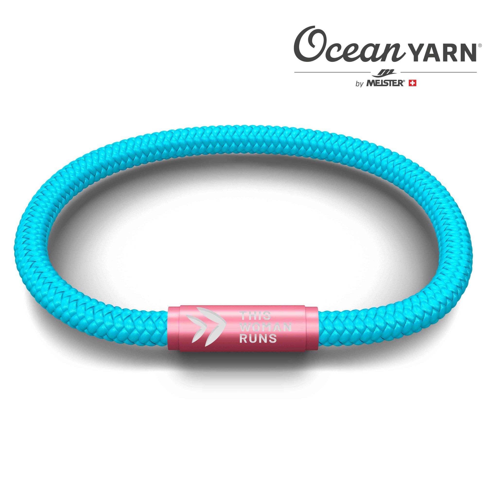 This Woman Runs OceanYarn NOTCH Bracelet - Aqua Marine with Pink Clasp