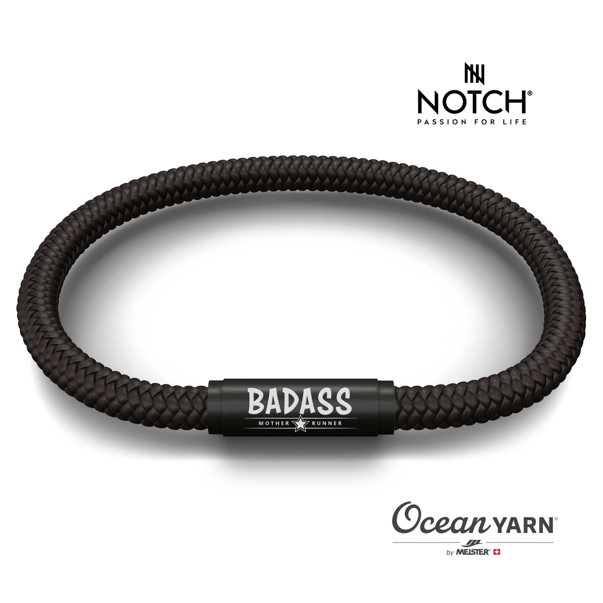 BADASS MOTHER RUNNER NOTCH Bracelet Jet Black with Black Clasp