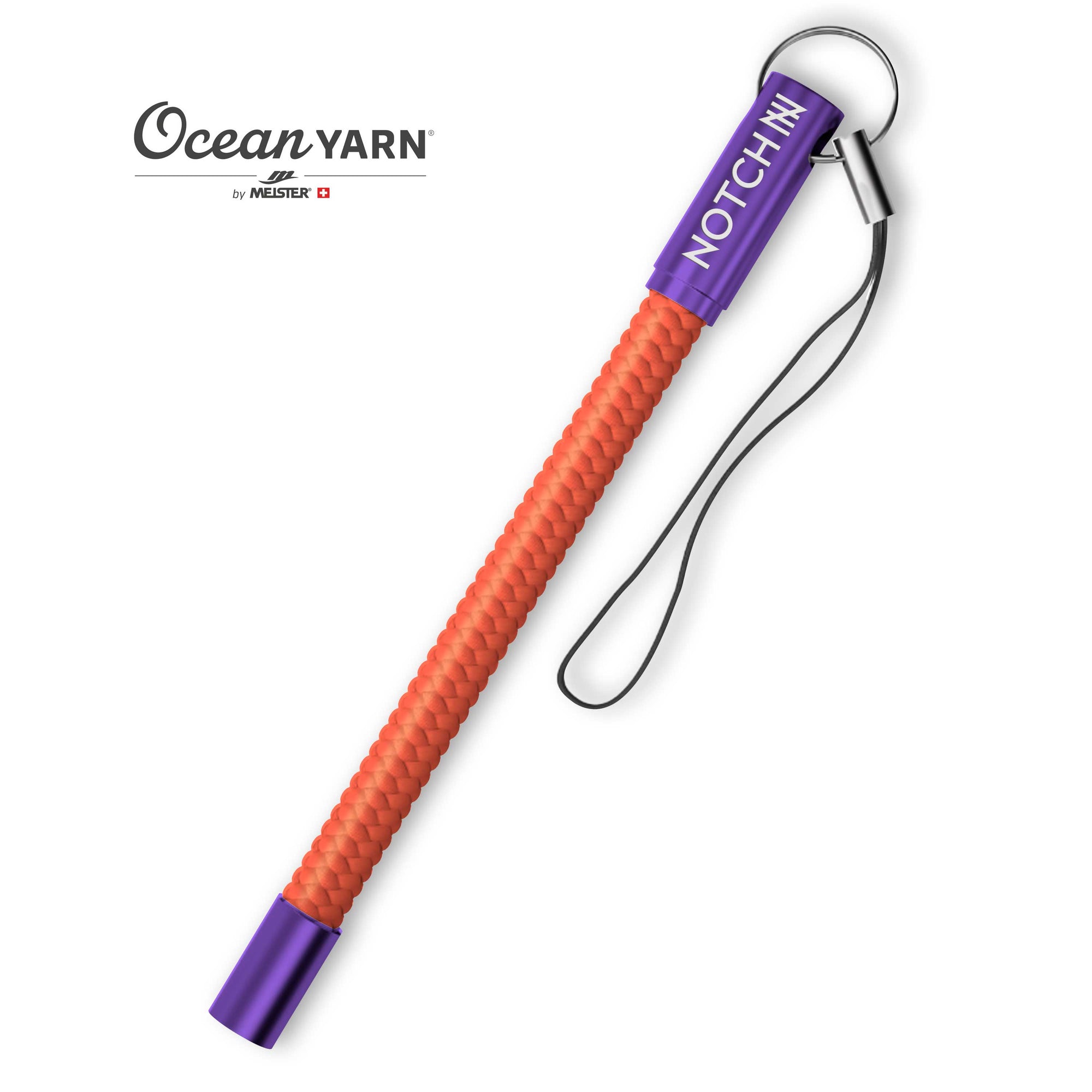 Coral Crush OceanYARN Tale Phone Dangler with purple aluminium ends