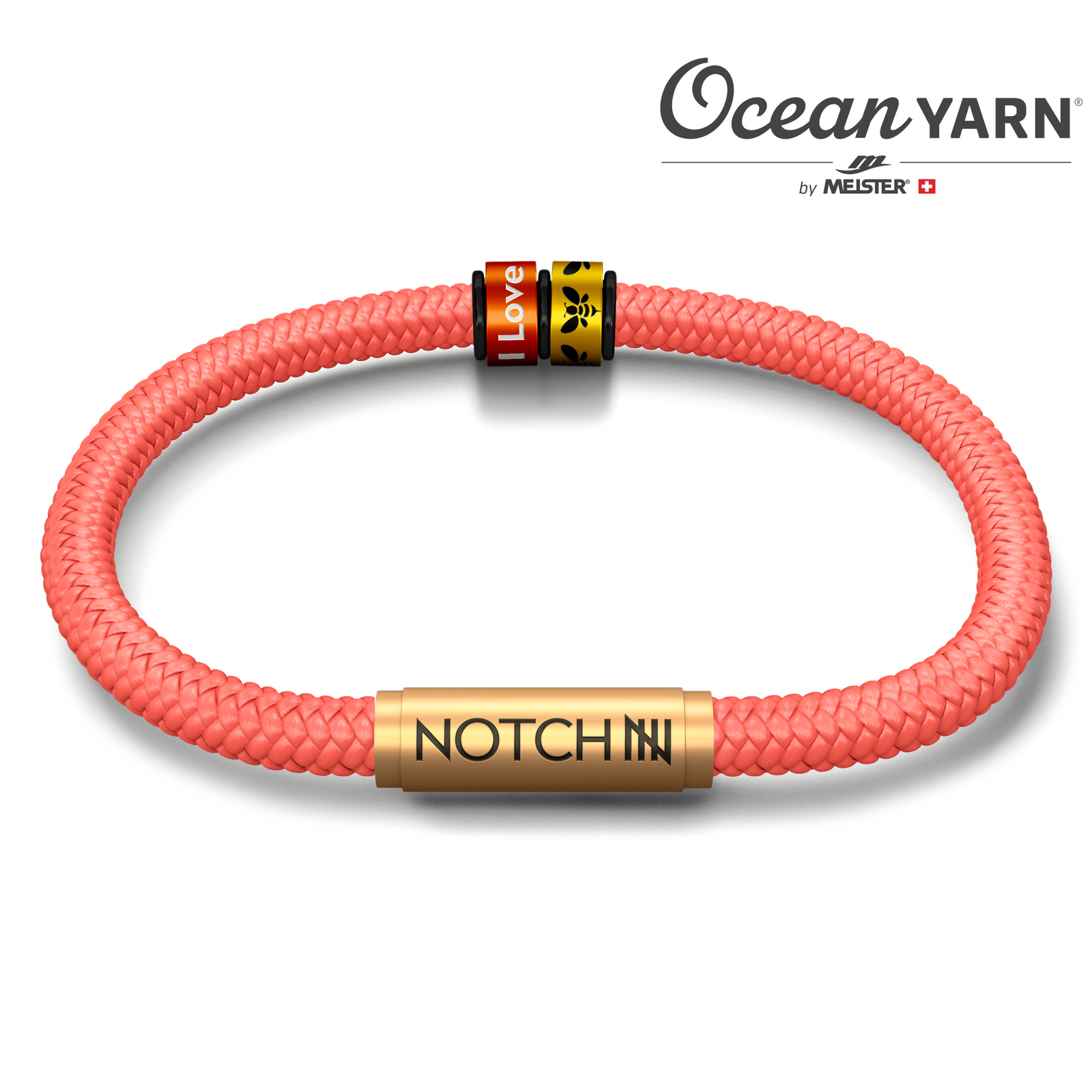 SUSTAINABLE OCEANYARN NOTCH BRACELET PLUS TWO NOTCH CHARMS