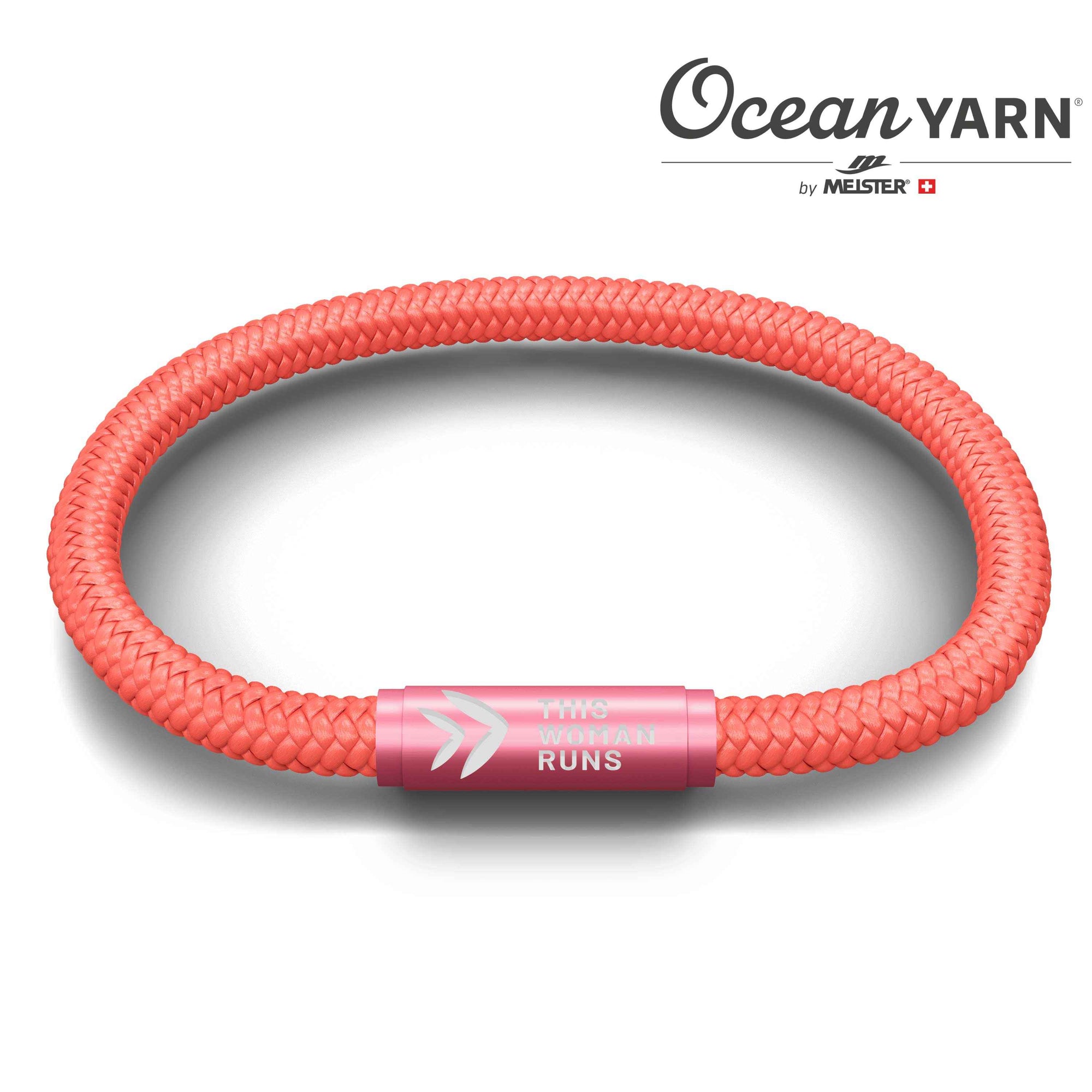 This Woman Runs OceanYarn NOTCH Bracelet - Coral Crush with Pink Clasp