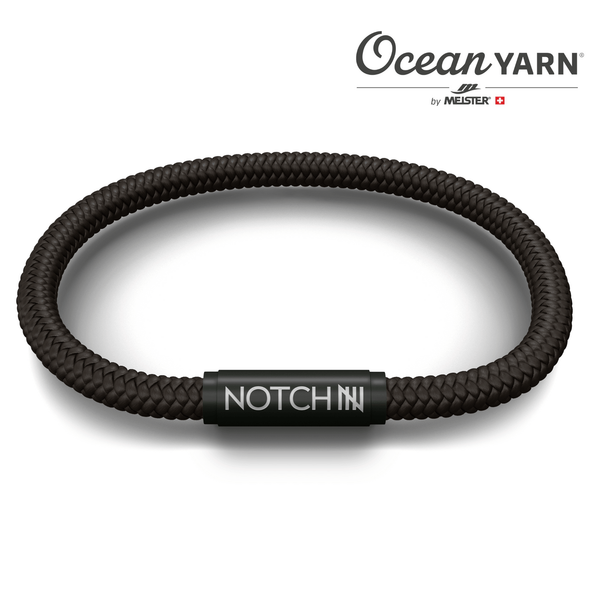 Sustainable OceanYarn NOTCH Bracelet - Jet Black with Black Clasp