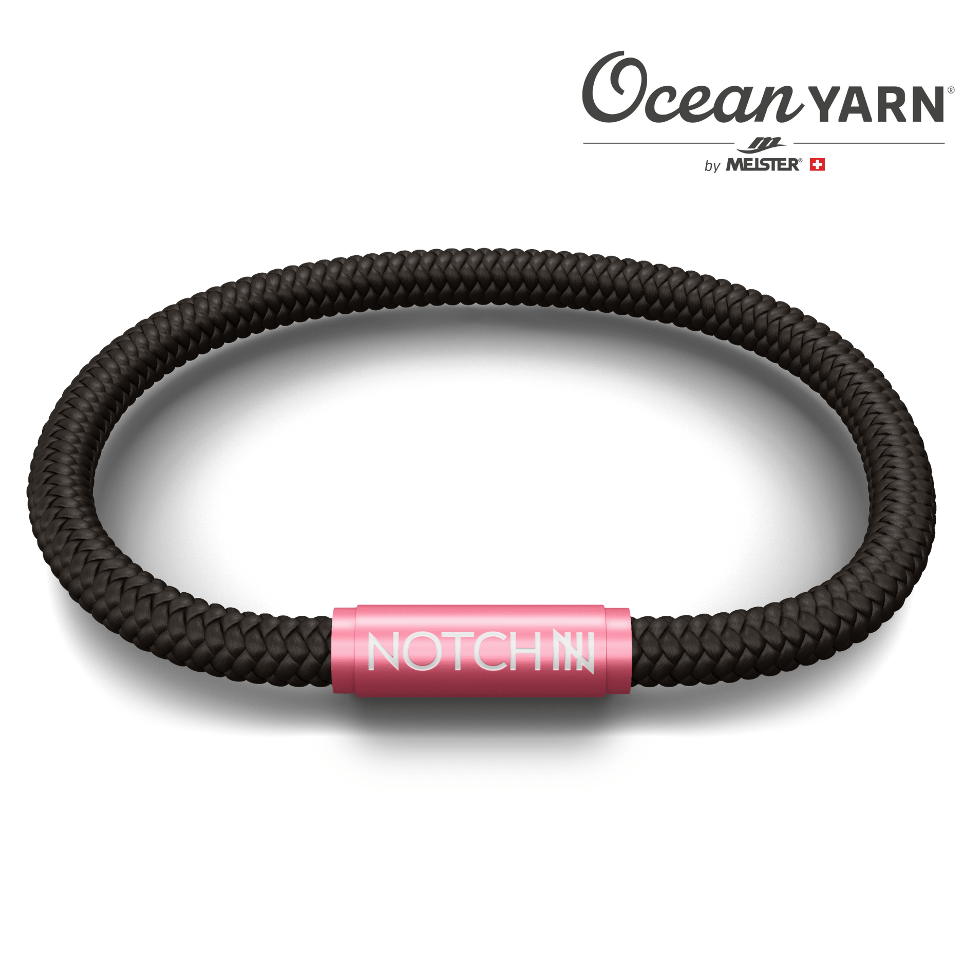 Sustainable OceanYarn NOTCH Bracelet - Jet Black with Pink Clasp