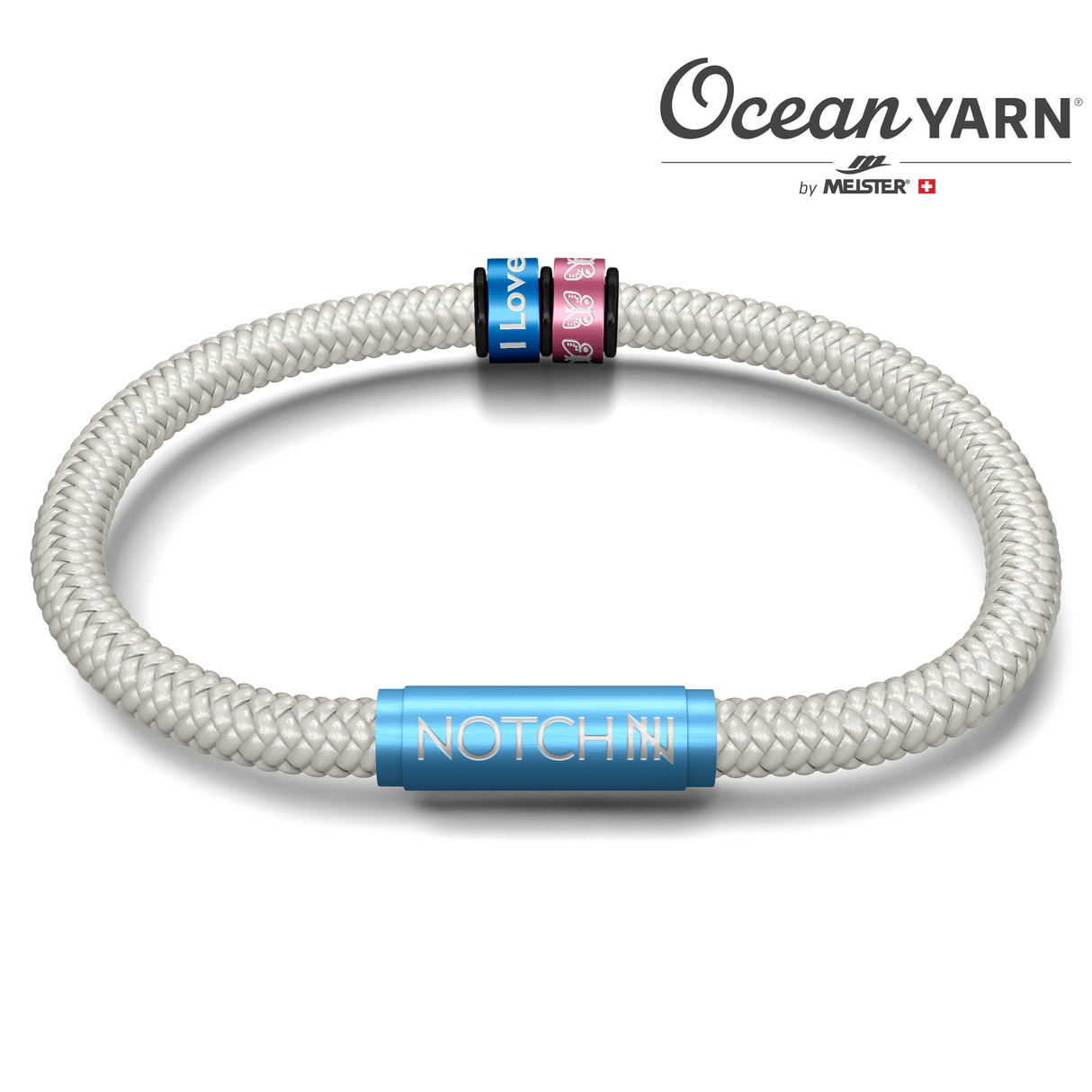 SUSTAINABLE OCEANYARN NOTCH BRACELET PLUS TWO NOTCH CHARMS