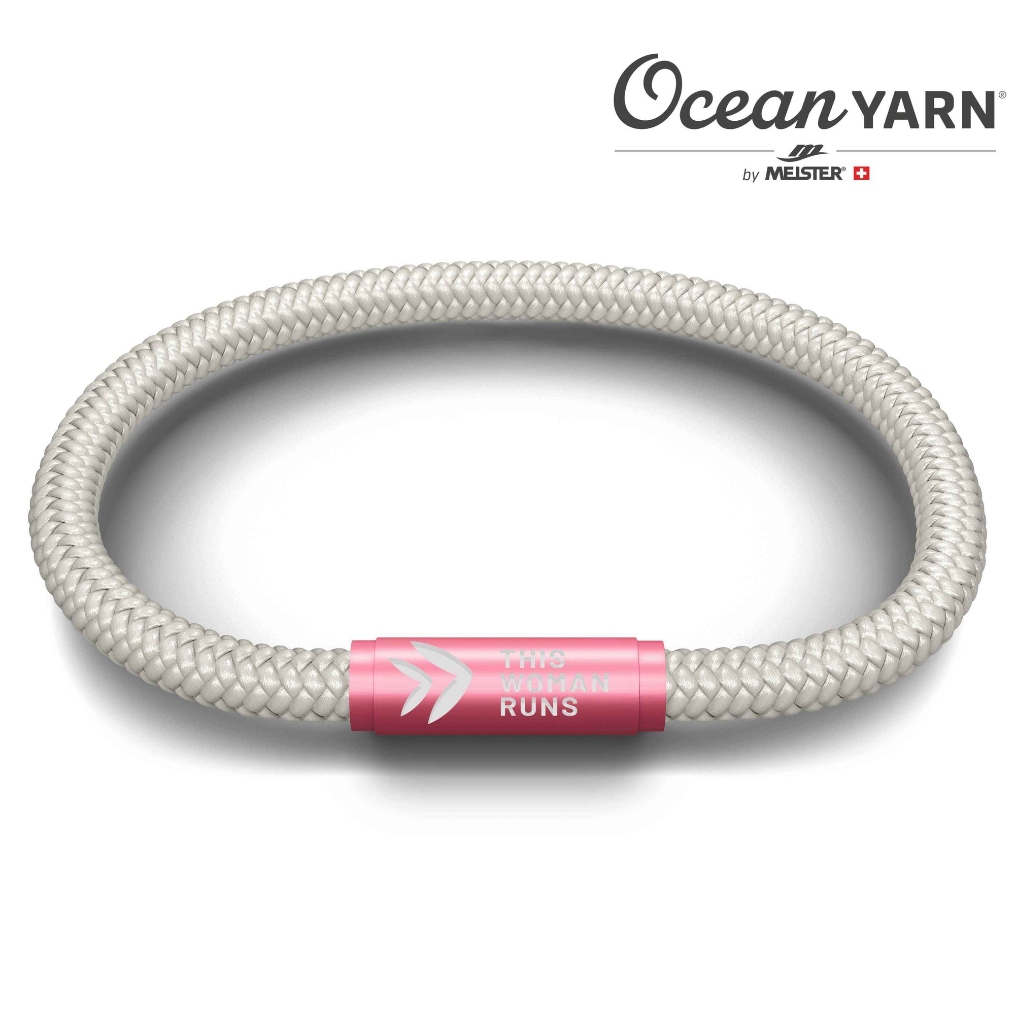 This Woman Runs OceanYarn NOTCH Bracelet - Natural with Pink Clasp