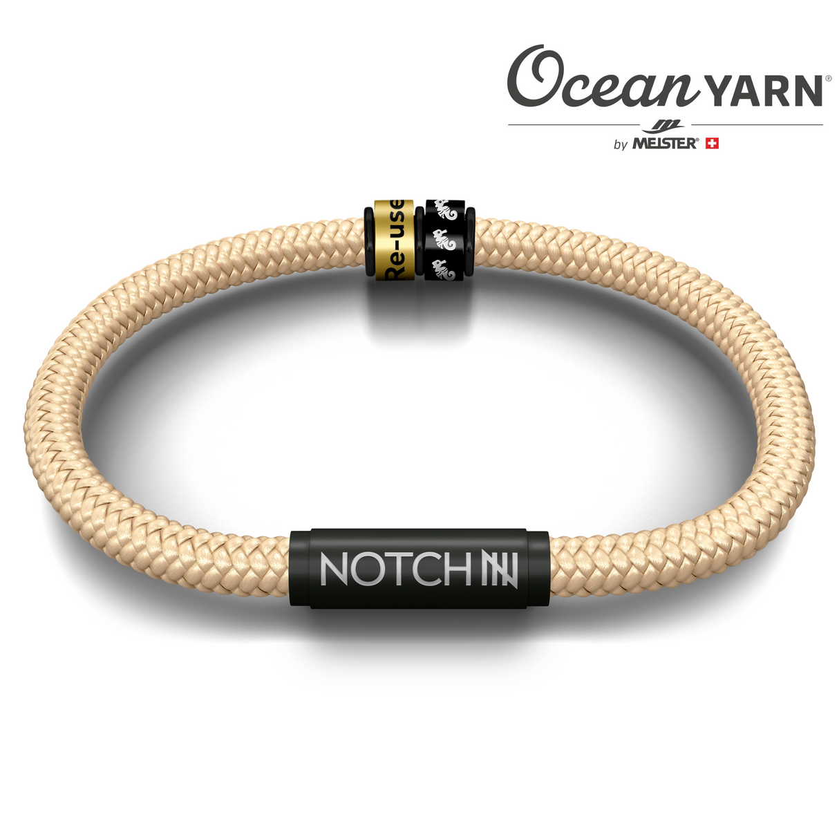 SUSTAINABLE OCEANYARN NOTCH BRACELET PLUS TWO NOTCH CHARMS