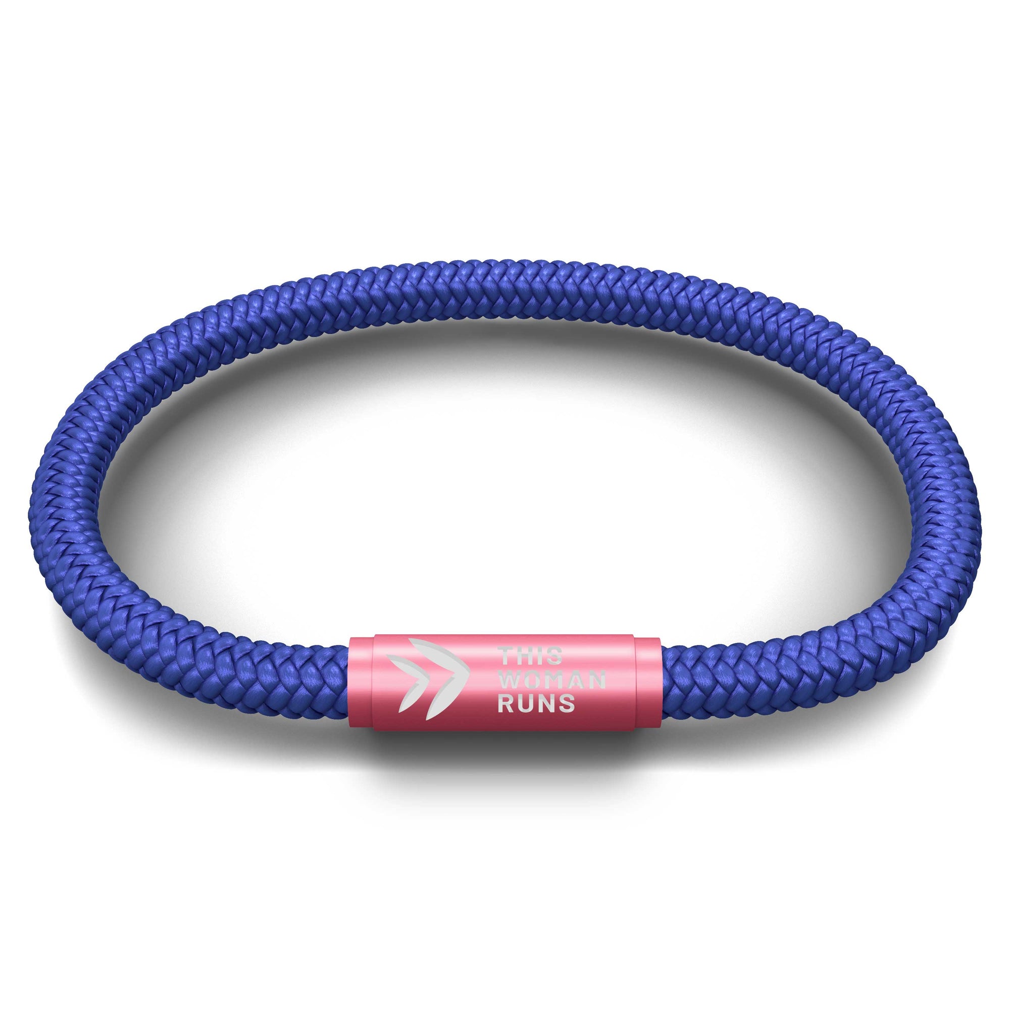 This Woman Runs Solid Blue Cord NOTCH Bracelet with Pink Clasp