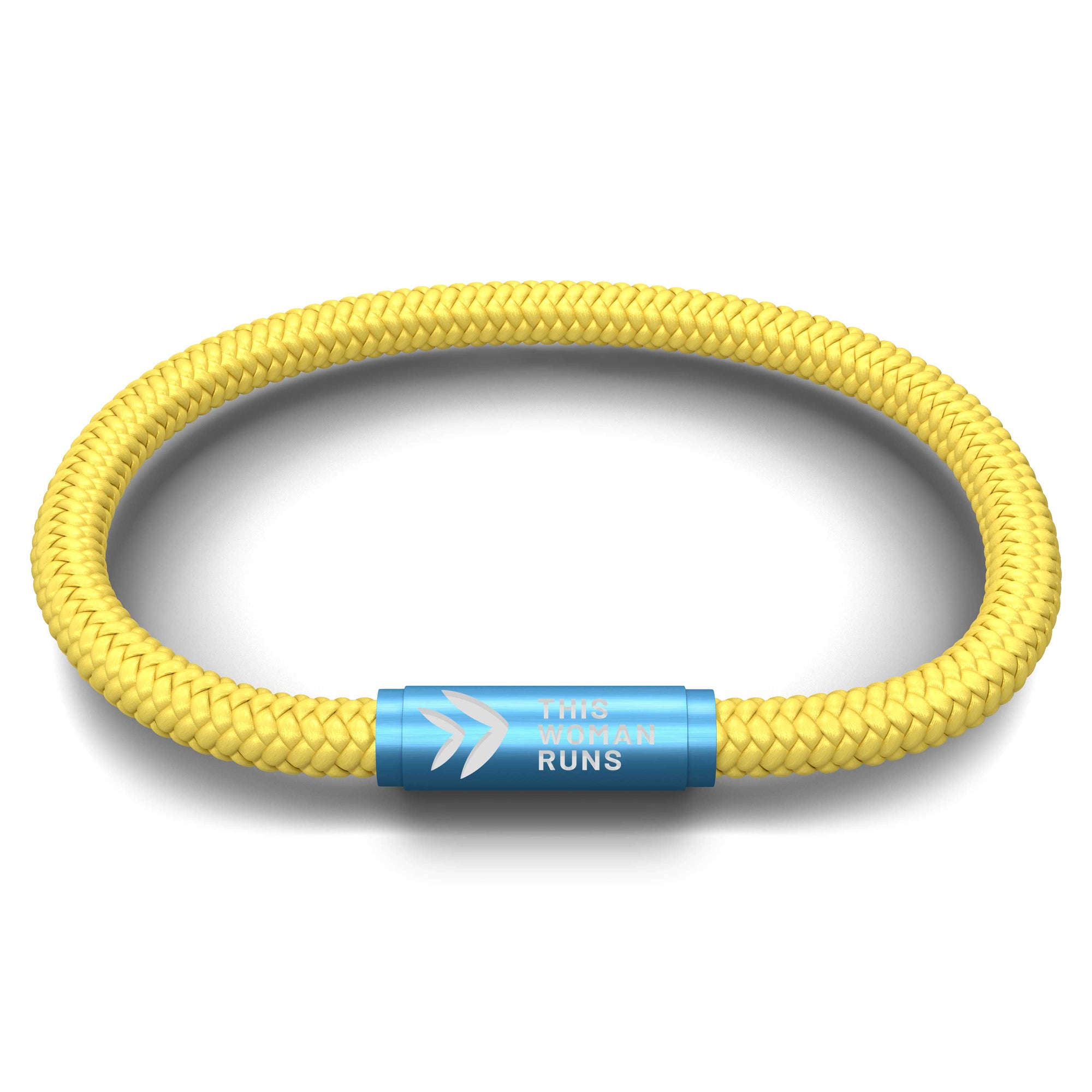 This Woman Runs Solid Yellow Cord NOTCH Bracelet with Blue Clasp