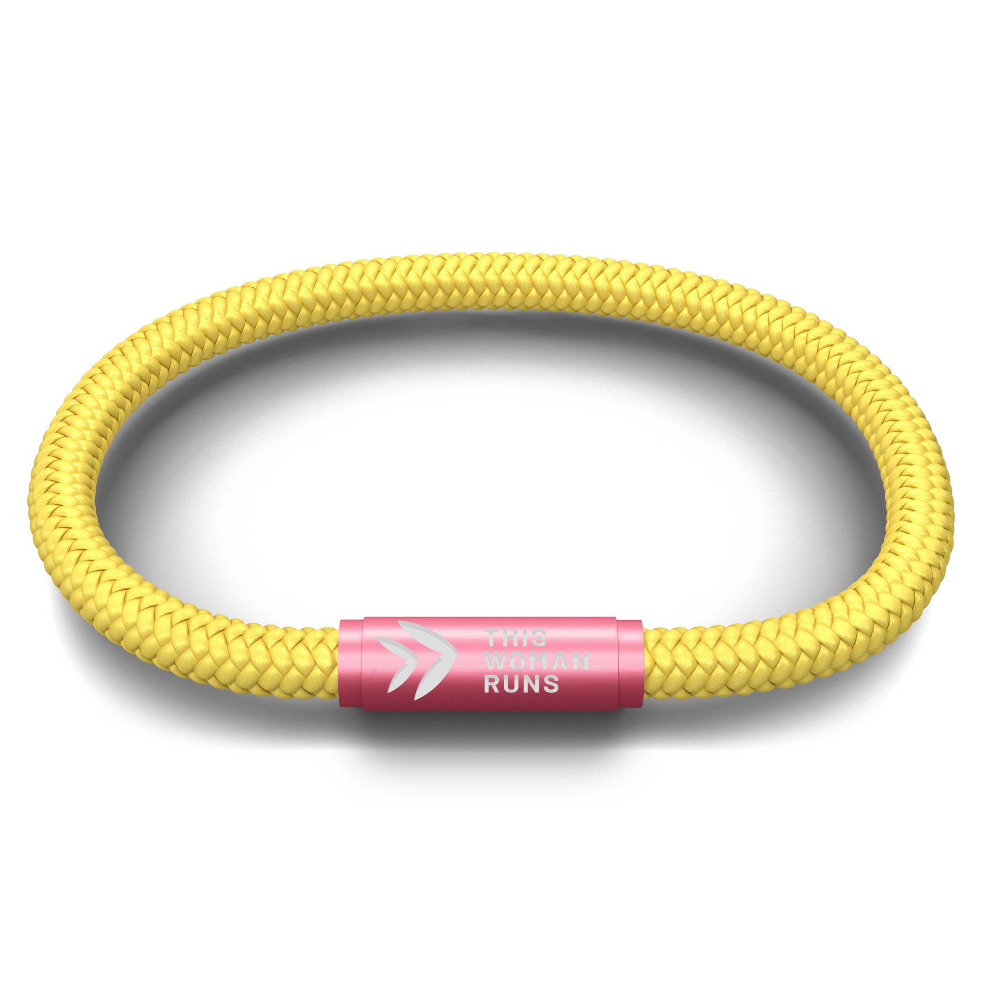 This Woman Runs Solid Yellow Cord NOTCH Bracelet with Pink Clasp