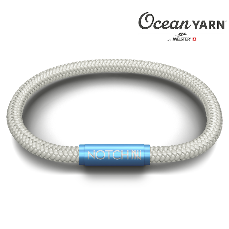 Sustainable OceanYarn NOTCH Bracelet - Natural With Blue Clasp