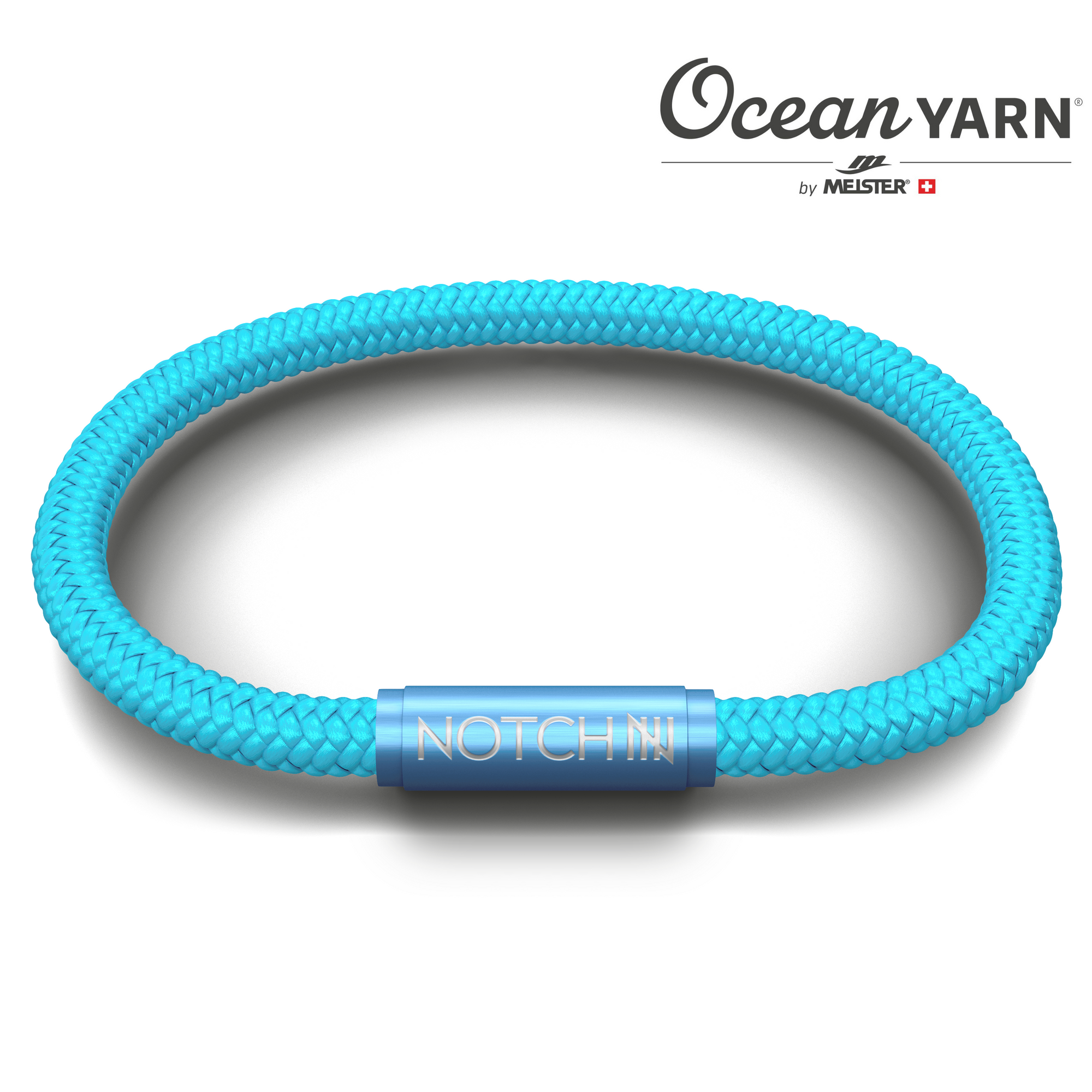Sustainable OceanYarn NOTCH Bracelet - Aqua Marine with Blue Clasp