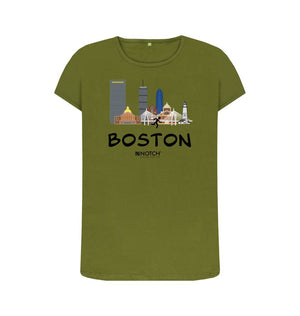 Moss Green Boston 26.2 Black Text Women's T-Shirt