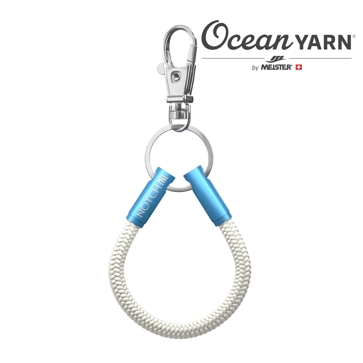 Sustainable OceanYarn Geocaching NOTCH Loop - Natural with blue aluminium ends