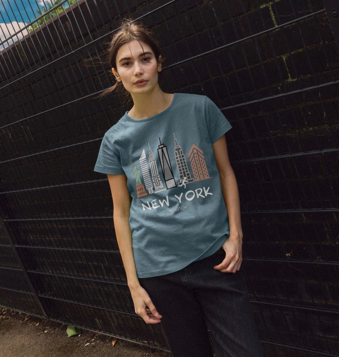 Women's 26.2 New York White Text T-Shirt