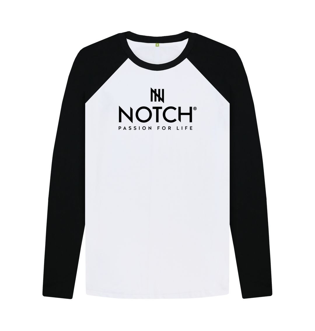 Black-White Men's Long Sleeve Notch Baseball T-Shirt