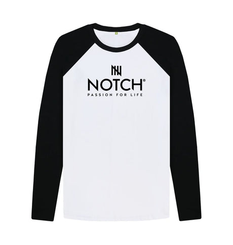 Black-White Men's Long Sleeve Notch Baseball T-Shirt