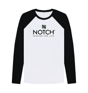 Black-White Men's Long Sleeve Notch Baseball T-Shirt