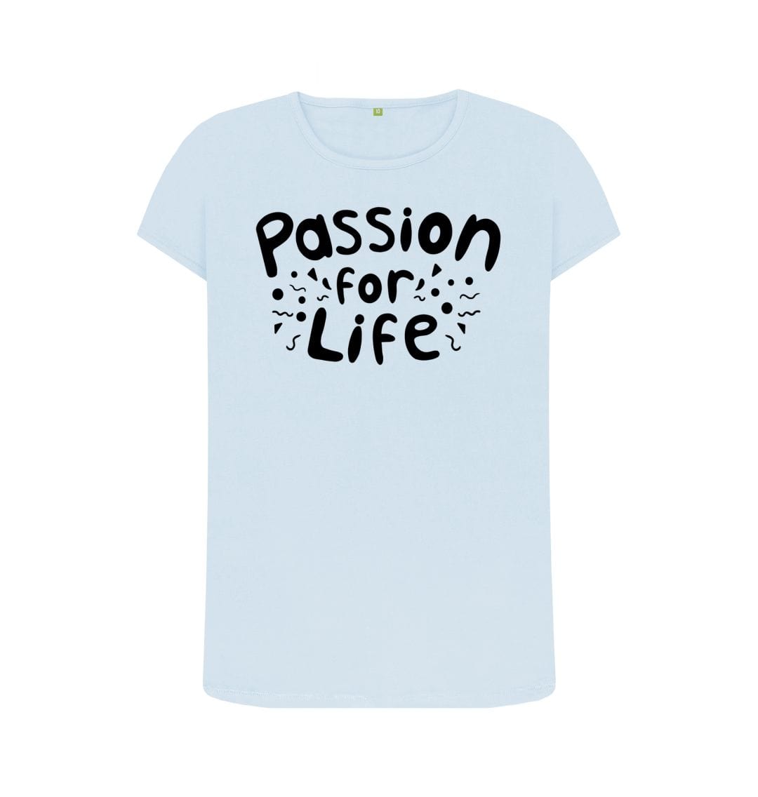 Sky Blue Women's Black Bubble Passion For Life T-Shirt