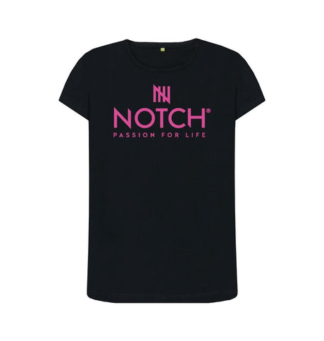 Black Women's Hot Pink Notch Logo T-Shirt