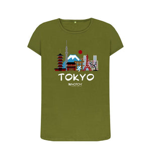 Moss Green Tokyo 26.2 White Text Women's T-Shirt