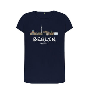 Navy Blue Berlin 26.2 White Text Women's T-Shirt