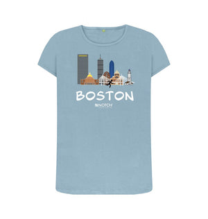 Stone Blue Boston 26.2  White Text Women's T-Shirt
