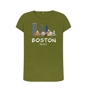 Moss Green Boston 26.2  White Text Women's T-Shirt