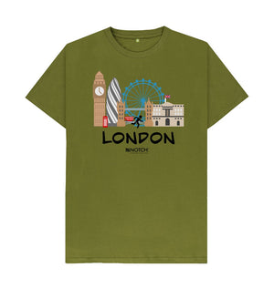 Moss Green London Marathon Men's T-Shirt - Black Text